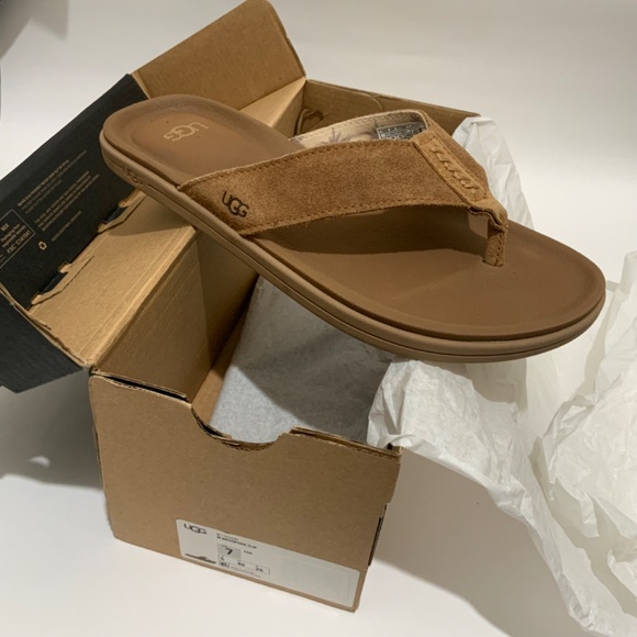 UGG Brookside Chestnut Brown Suede Flip Flop Mens Sandals Casual Summer Shoes 7 - Picture 6 of 12